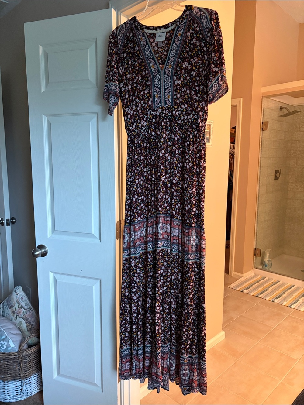 Knox Rose Navy Floral Maxi Dress with Border Print